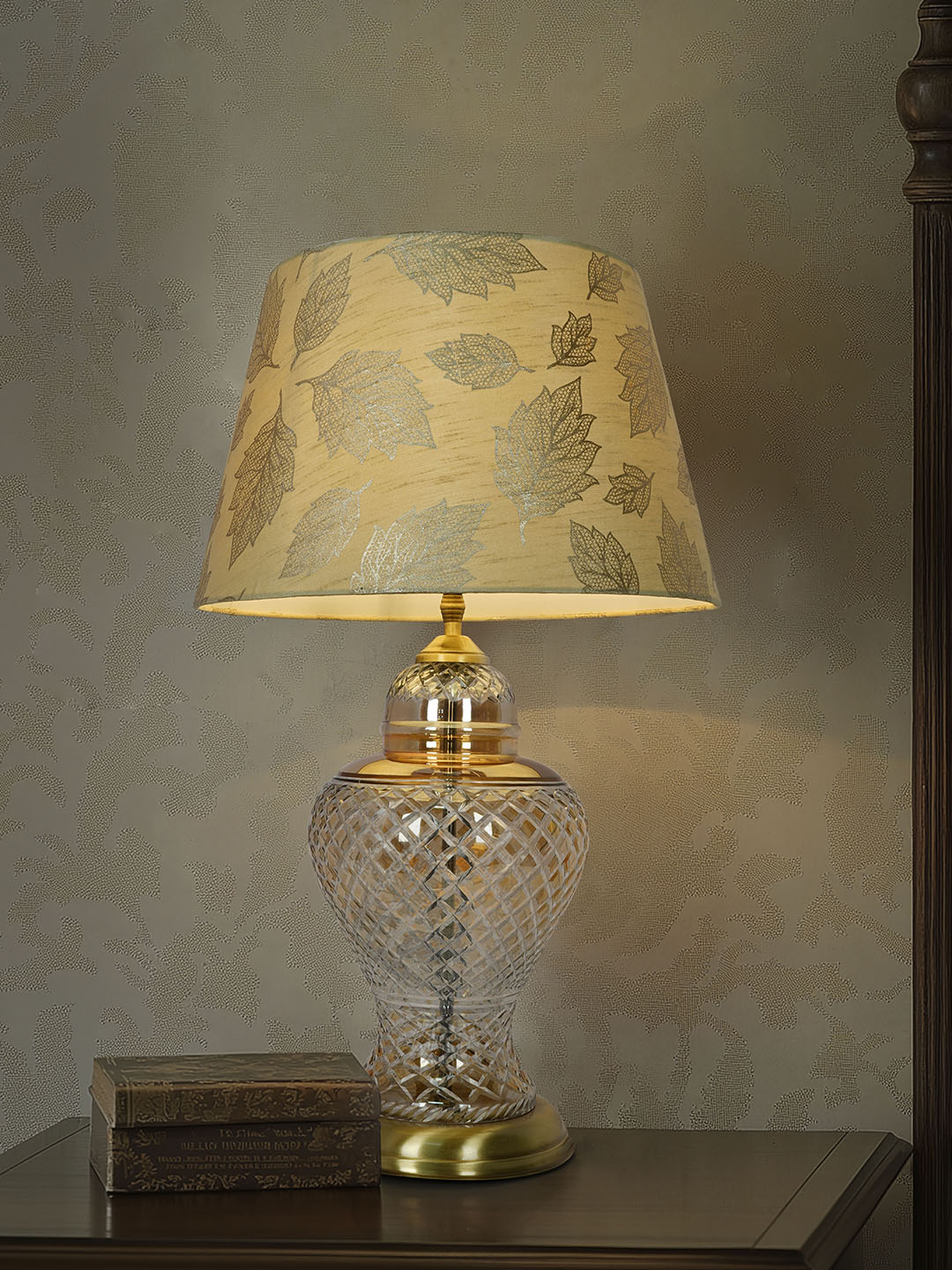 Golden Luster Glass Urn Table Lamp with Gold Leaf Shade