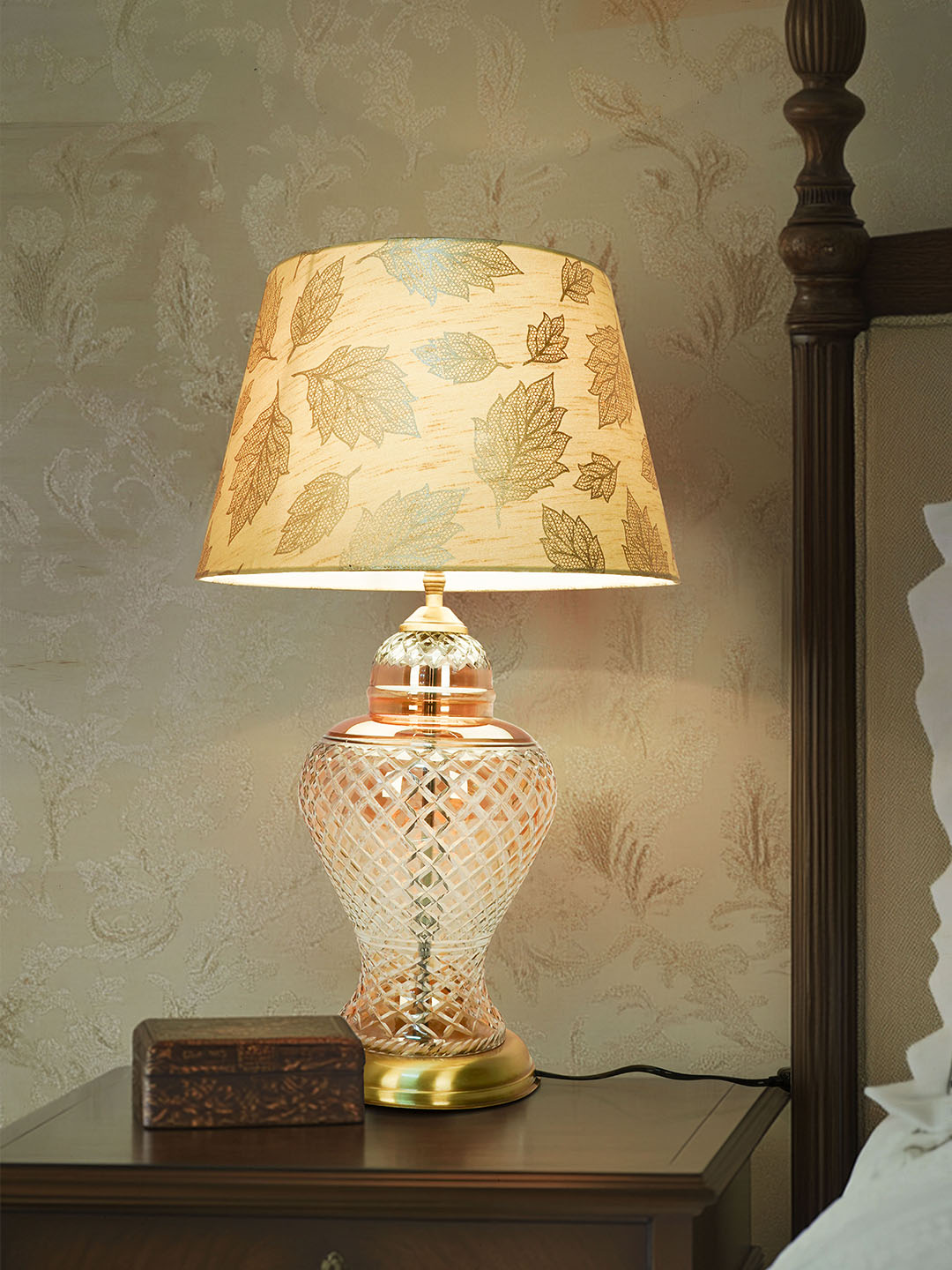 Golden Luster Glass Urn Table Lamp with Gold Leaf Shade