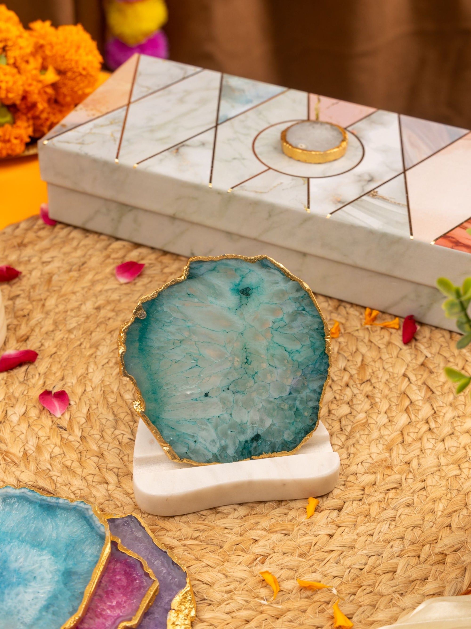 Agate Stone With Marble Base Tea Light Holder