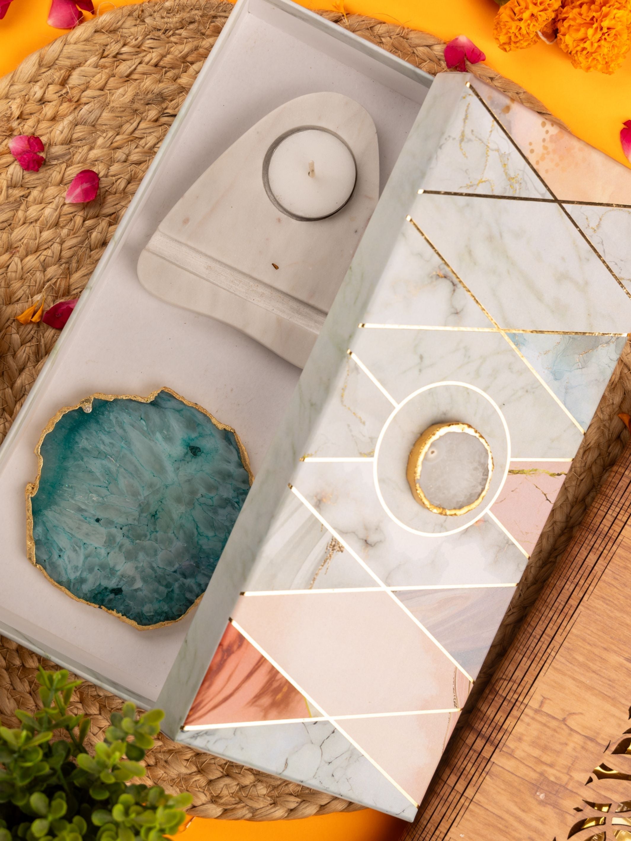 Agate Stone With Marble Base Tea Light Holder