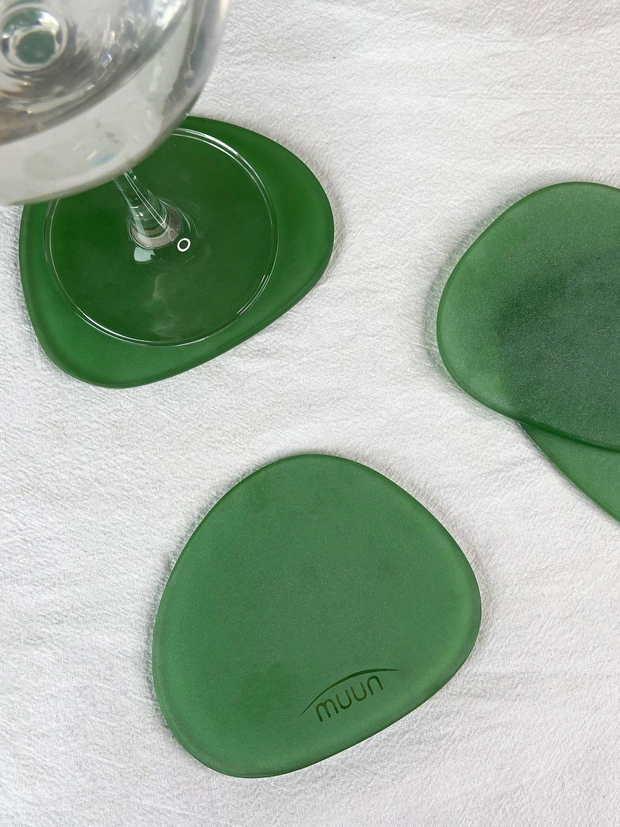 Green Frosted Glass Coasters Set of 4
