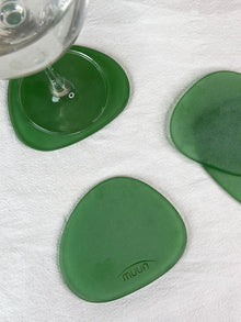 Green Frosted Glass Coasters Set of 4
