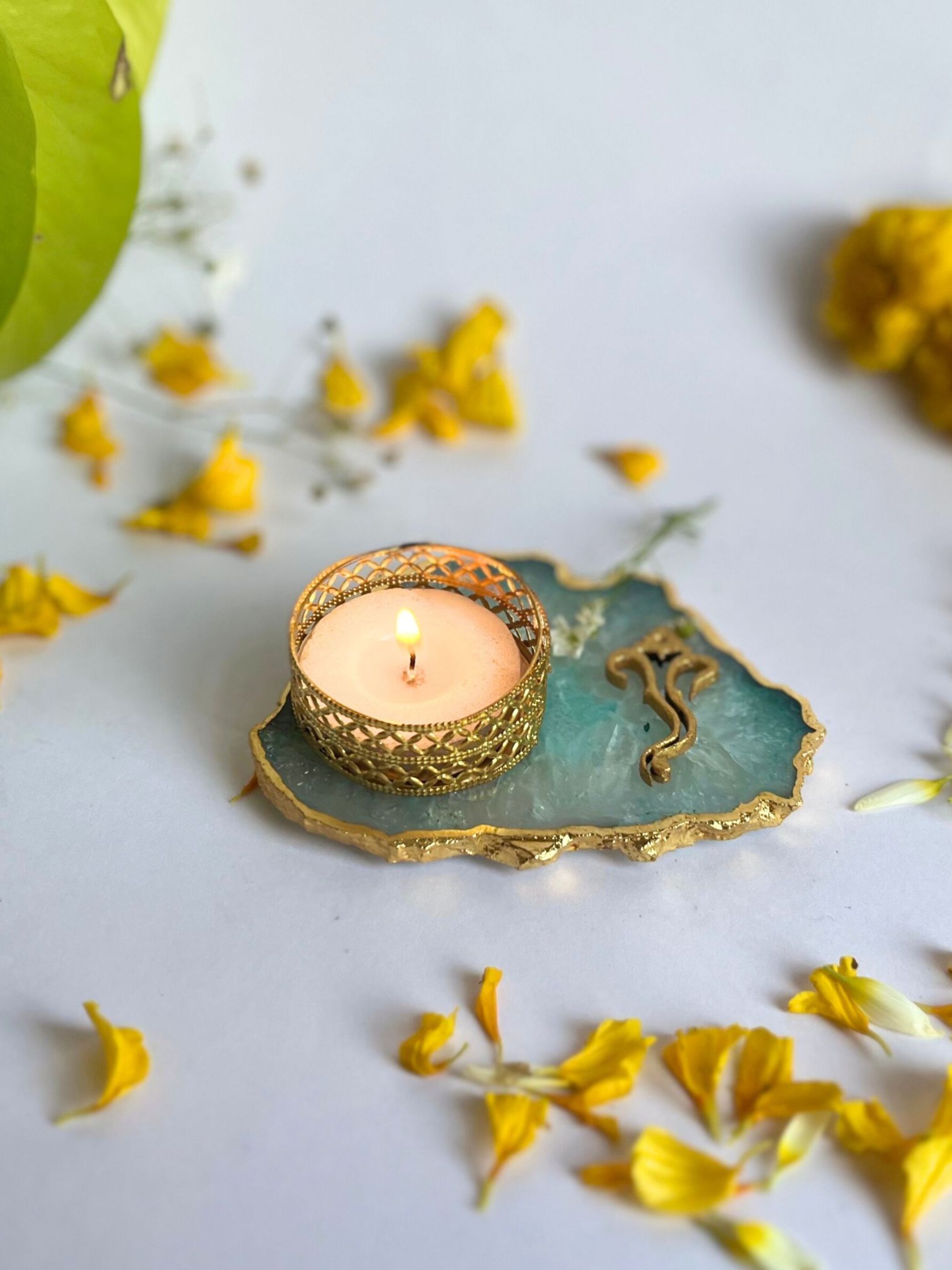 Tea Light Candle Holder with Ganesh Set of 2