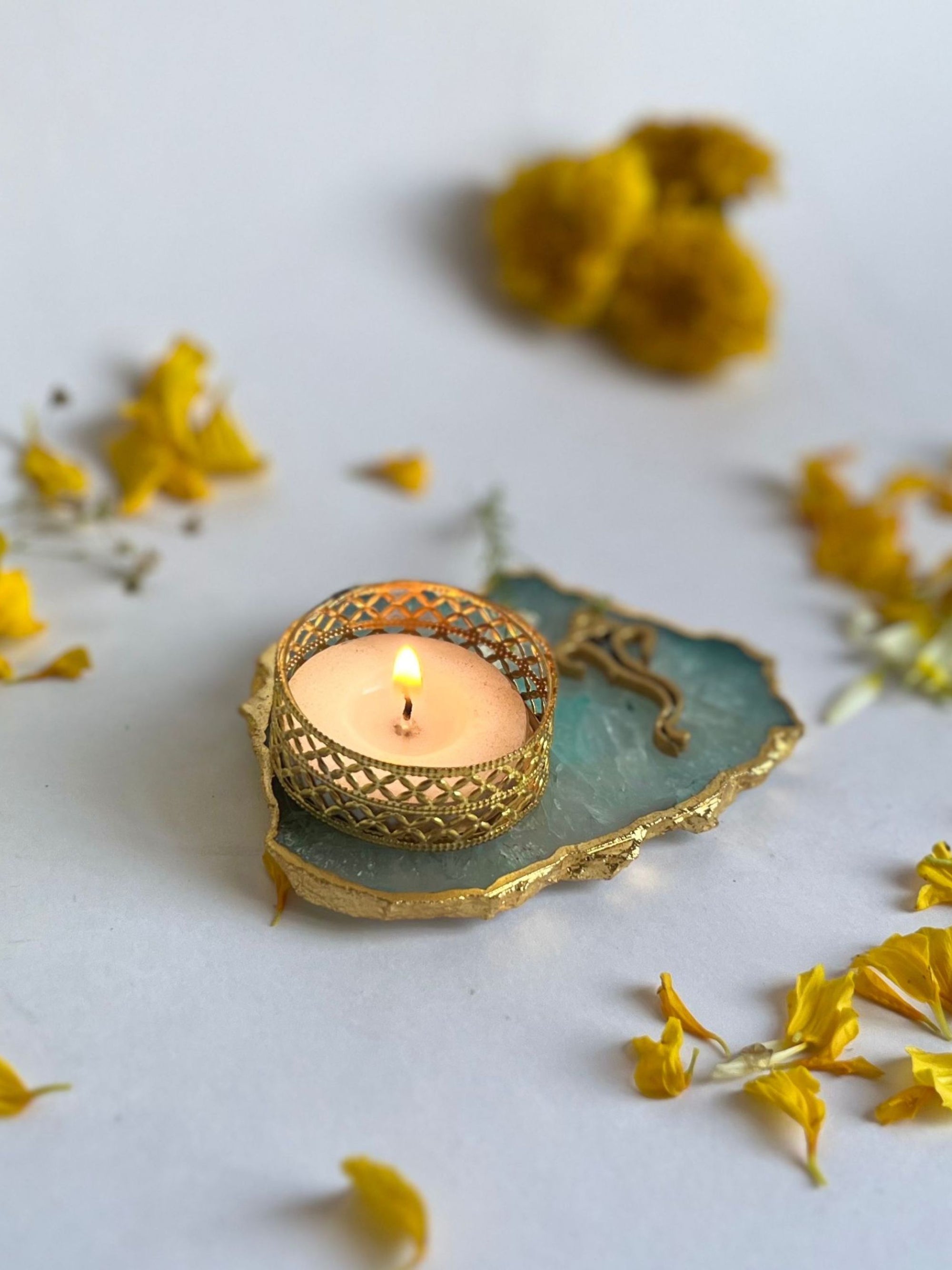 Tea Light Candle Holder with Ganesh Set of 2