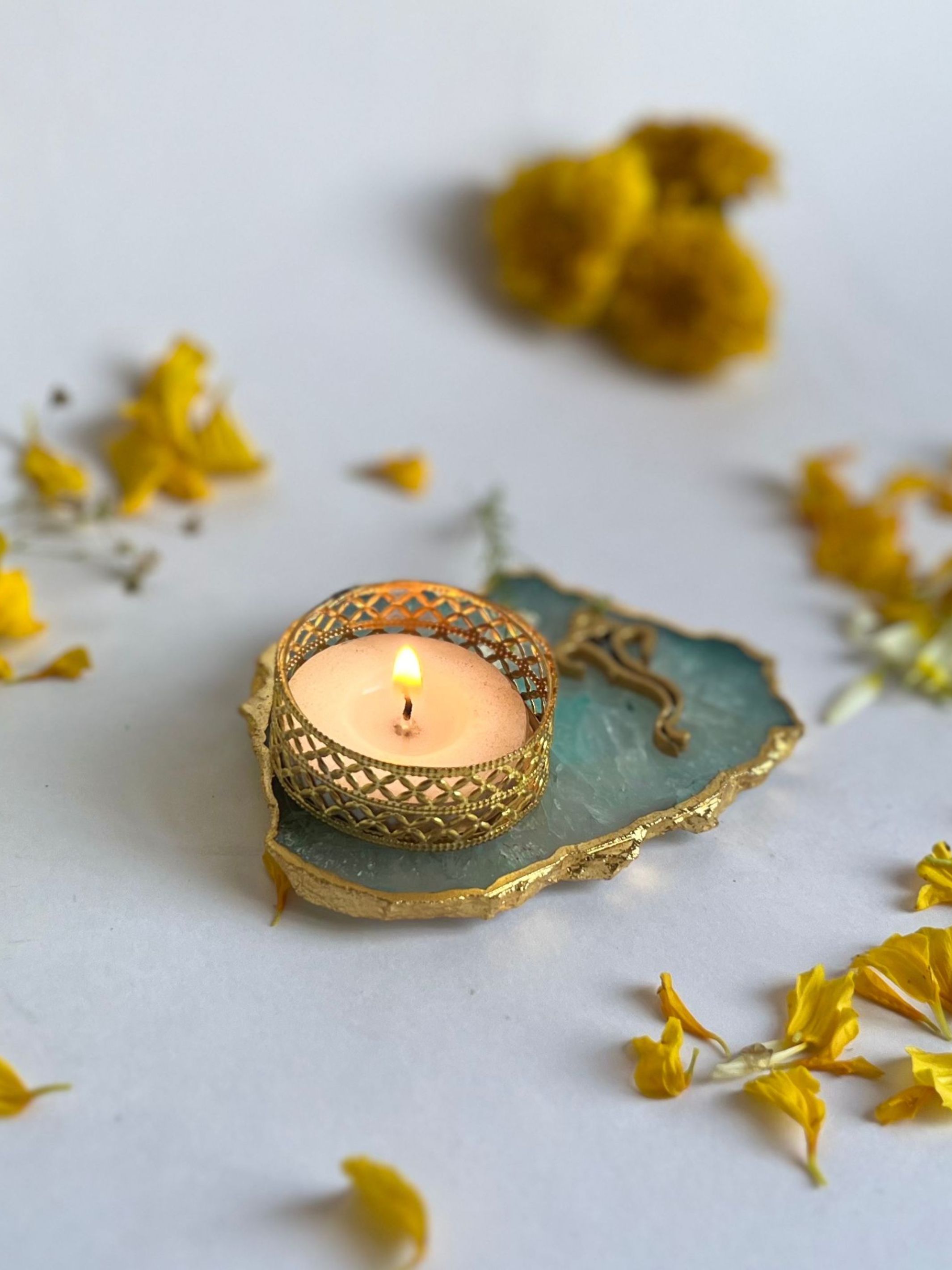 Tea Light Candle Holder with Ganesh Set of 2