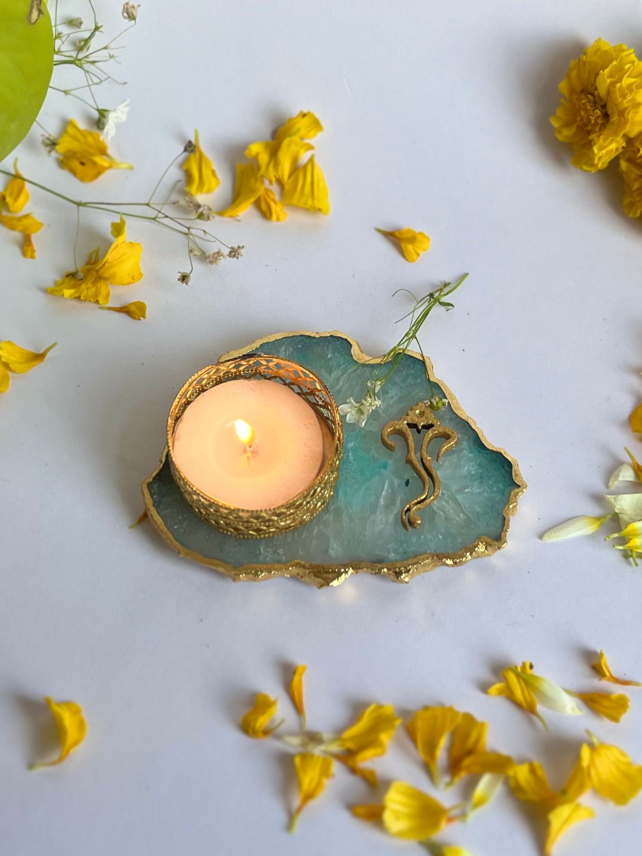 Tea Light Candle Holder with Ganesh Set of 2