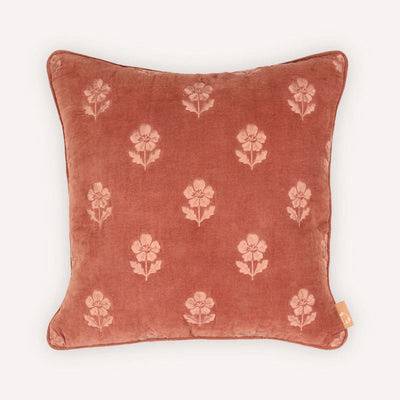 Lucia Carmine Embroidered Velvet Cushion Cover