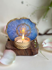GURU JEE Tea Light Holder - Agate with Wood