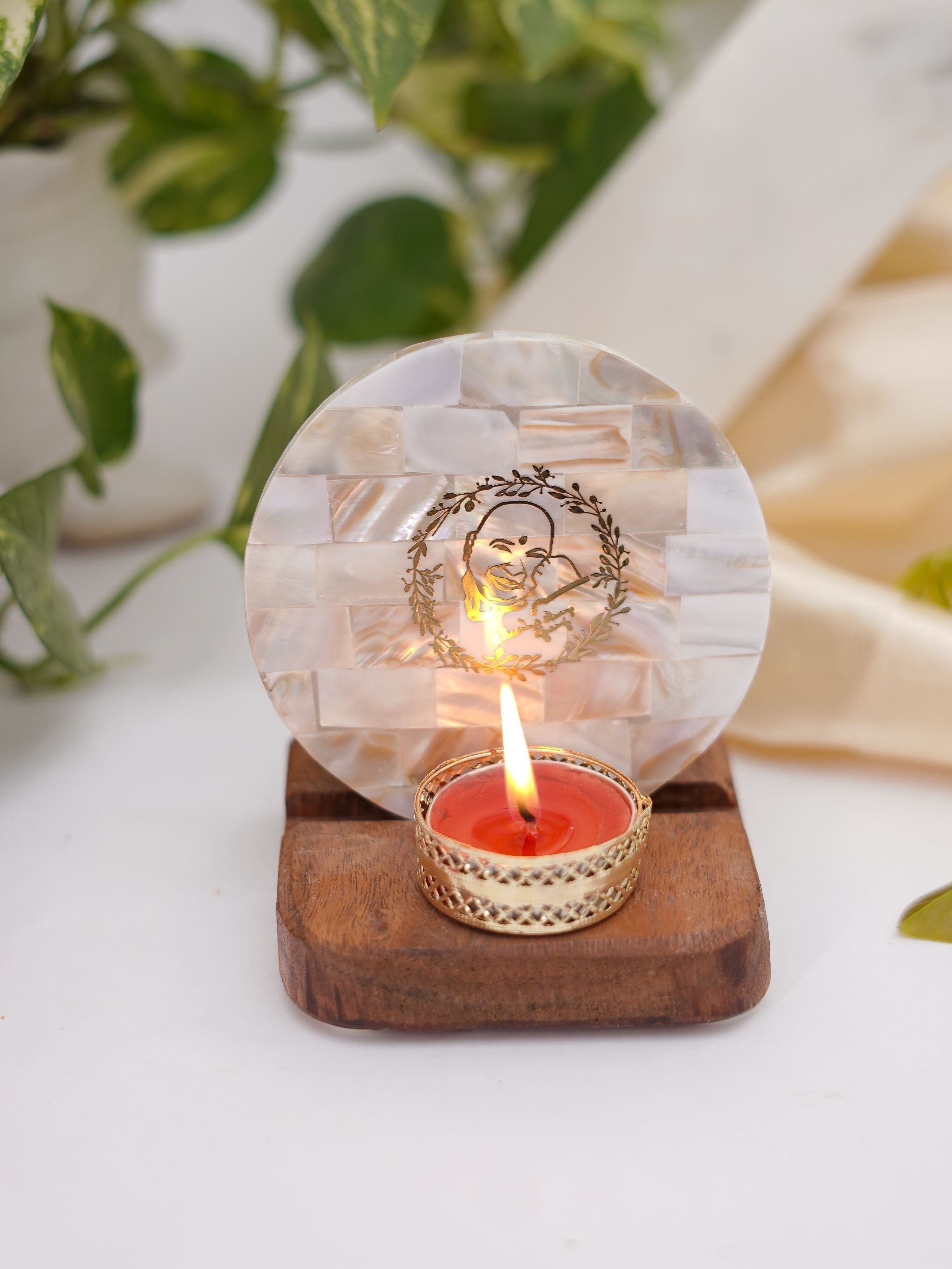 Mother of Pearl & Wood - Tea Light Holder