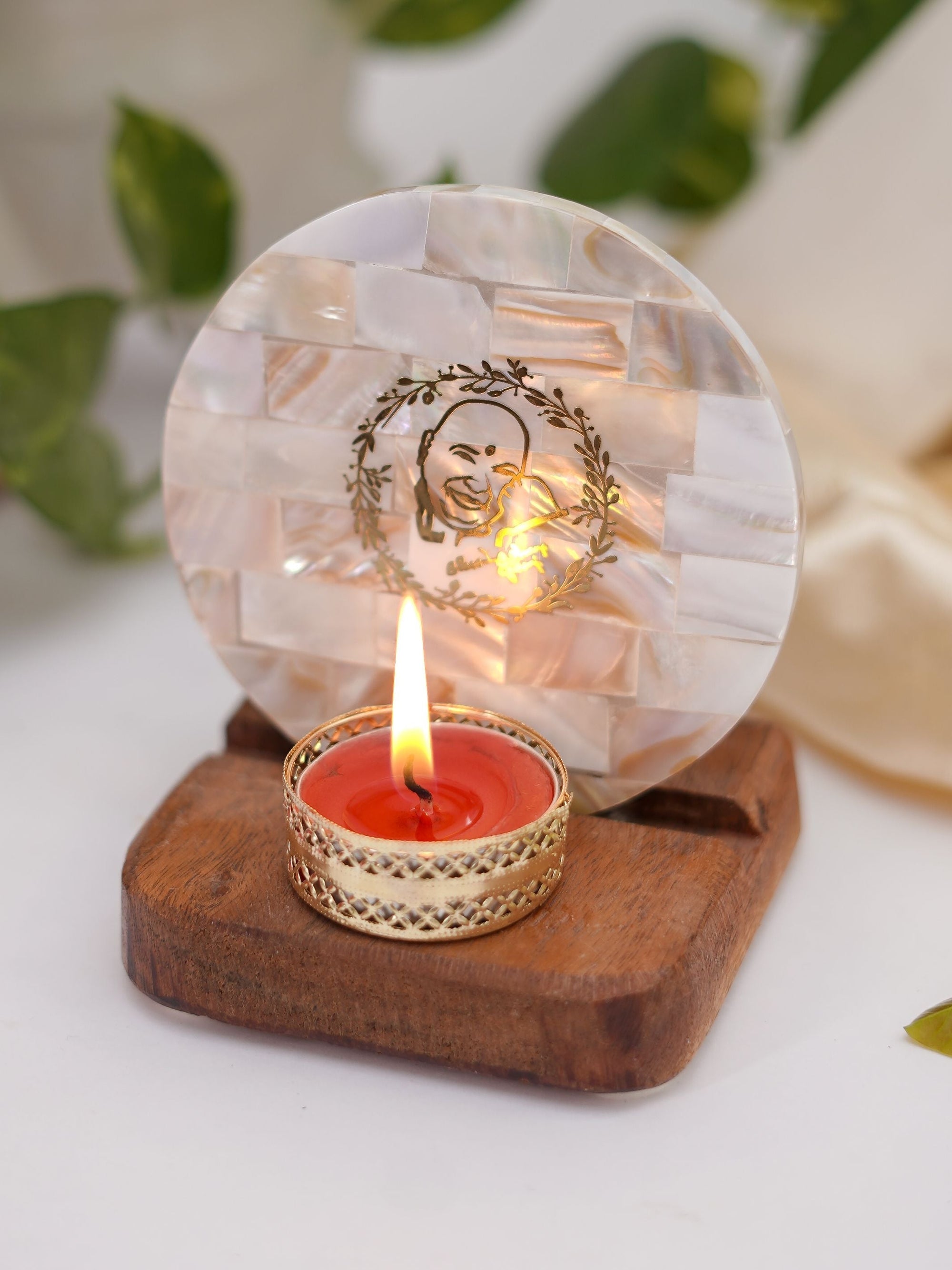 Mother of Pearl & Wood - Tea Light Holder
