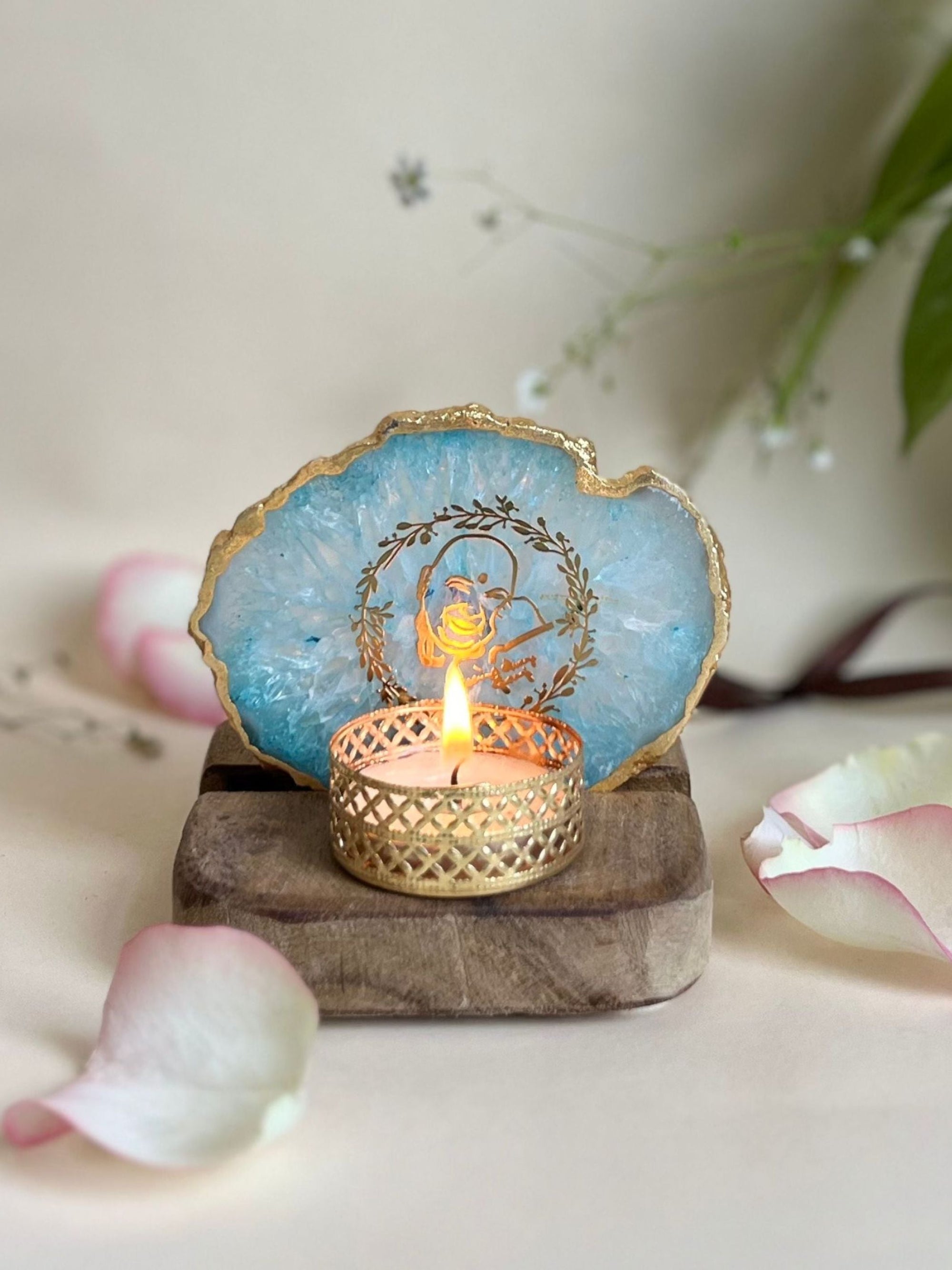 GURU JEE Tea Light Holder - Agate with Wood