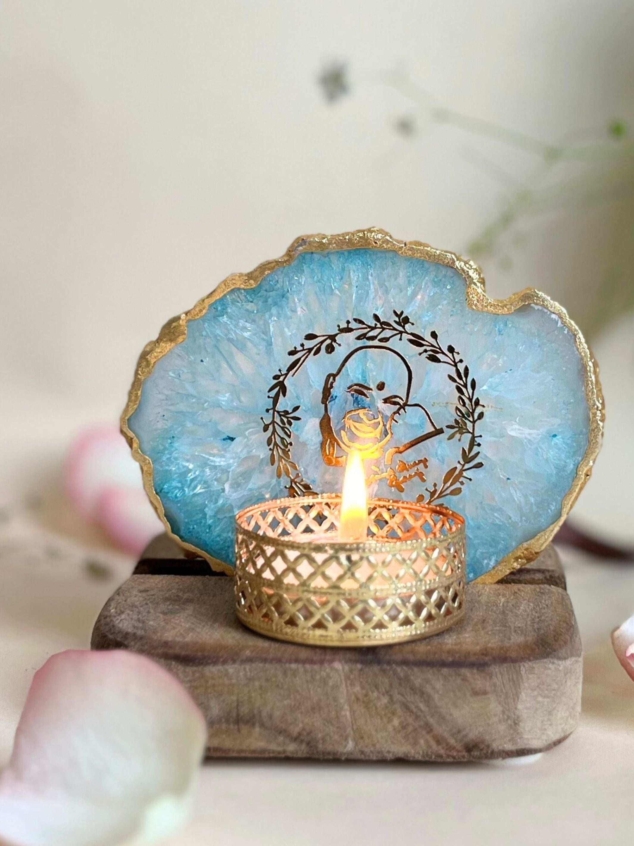GURU JEE Tea Light Holder - Agate with Wood