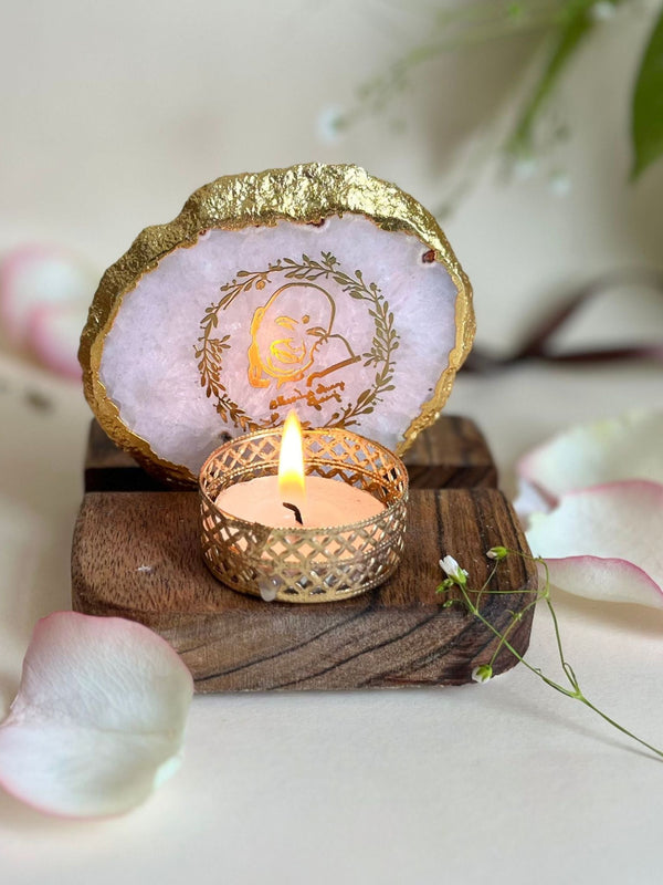 GURU JEE Tea Light Holder - Agate with Wood