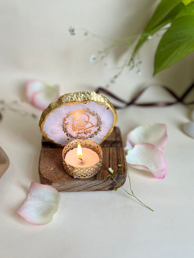 GURU JEE Tea Light Holder - Agate with Wood