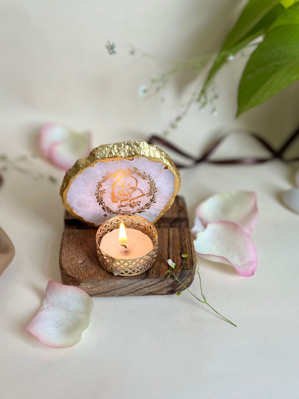 GURU JEE Tea Light Holder - Agate with Wood