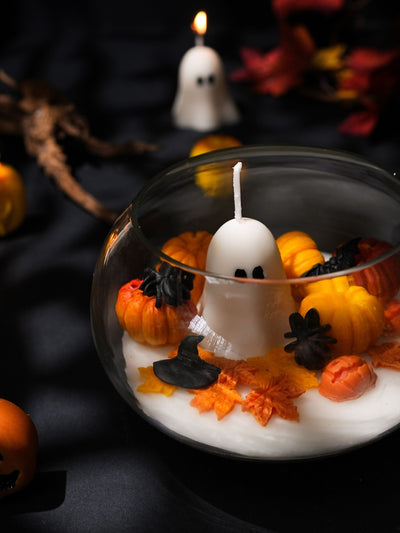 Halloween Pumpkins with Ghost Soy Wax Candle