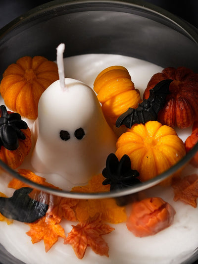 Halloween Pumpkins with Ghost Soy Wax Candle