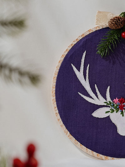 Hand embroidered and painted Reindeer Wall Hoop