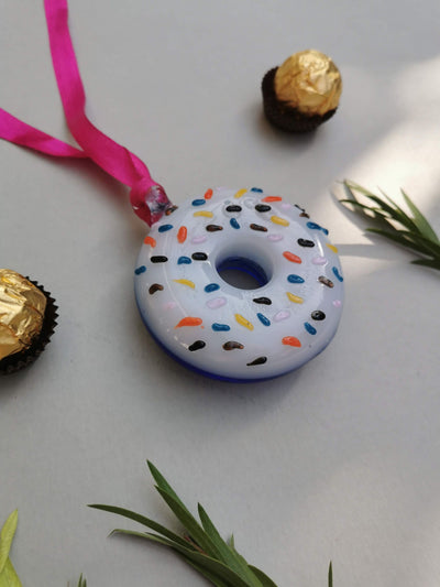 Handblown Glass Donut Ornaments- Ice Blue