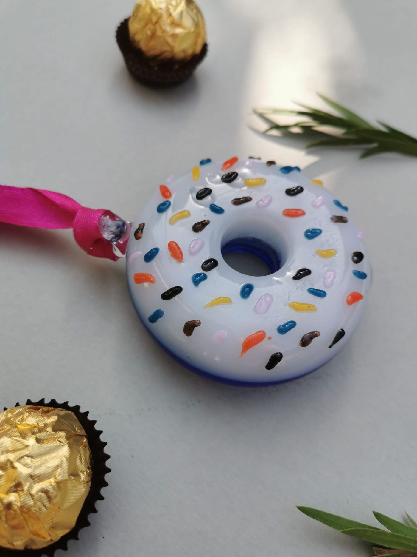 Handblown Glass Donut Ornaments- Ice Blue