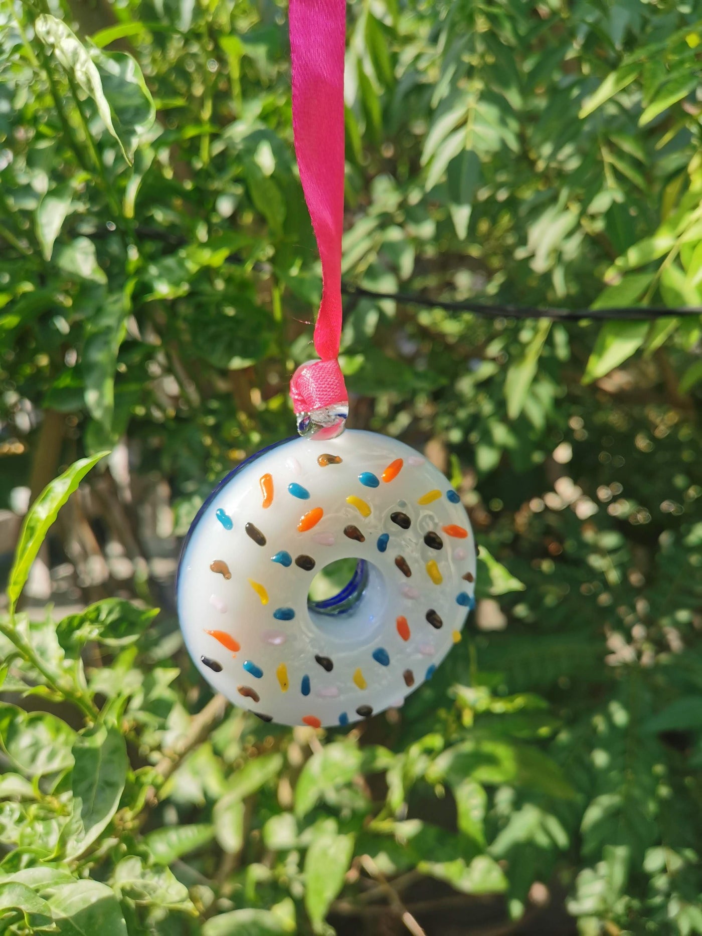 Handblown Glass Donut Ornaments- Ice Blue