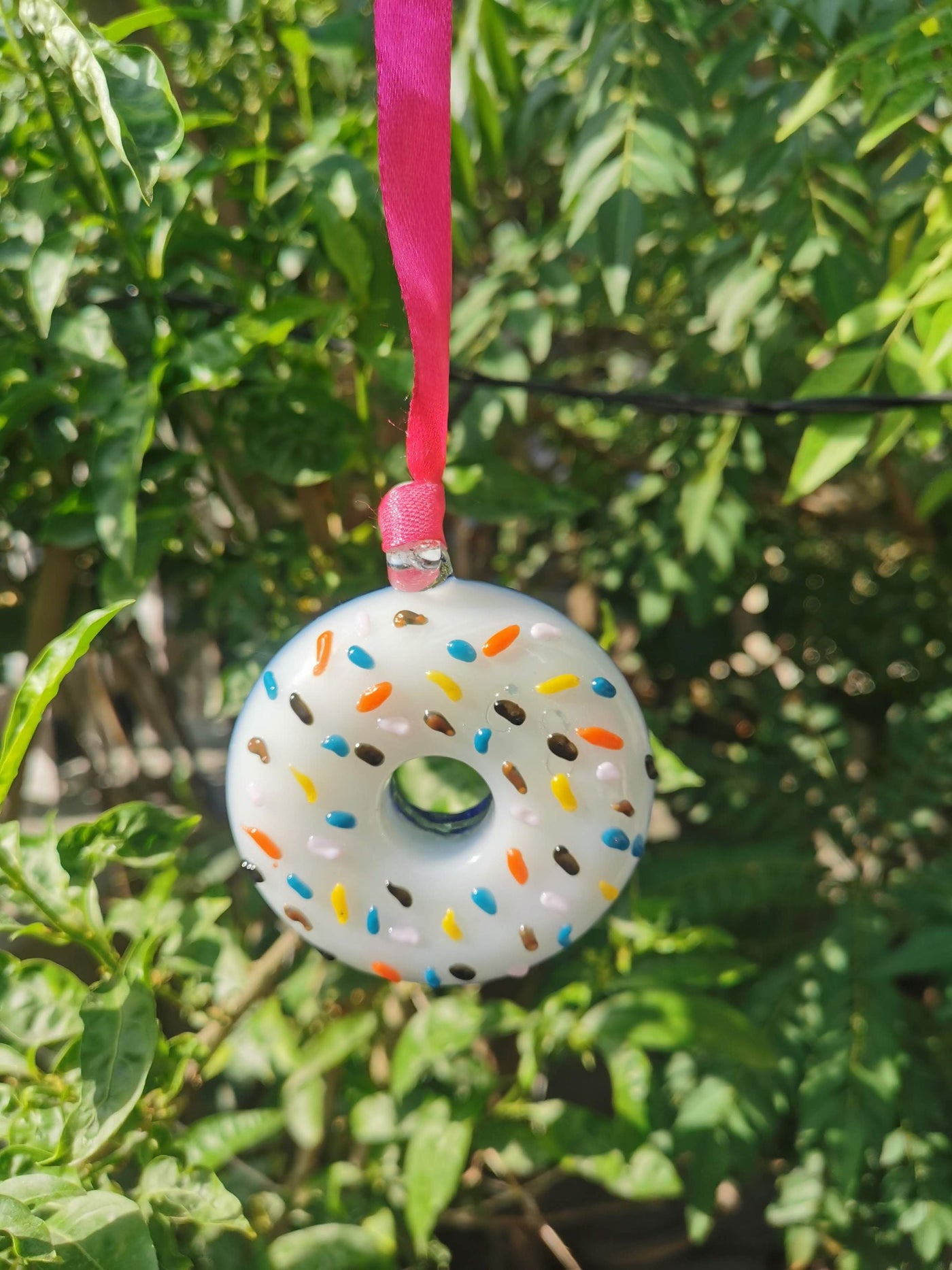 Handblown Glass Donut Ornaments- Ice Blue