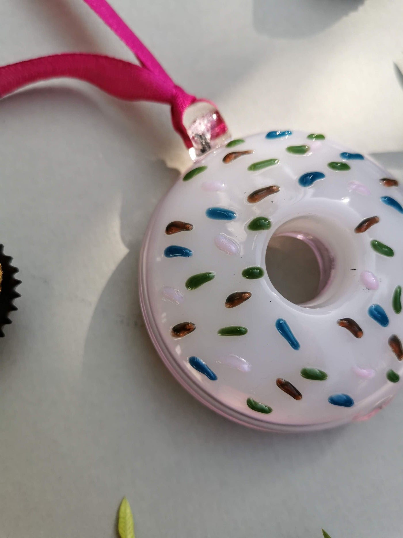 Handblown Glass Donut Ornaments- Ice Pink