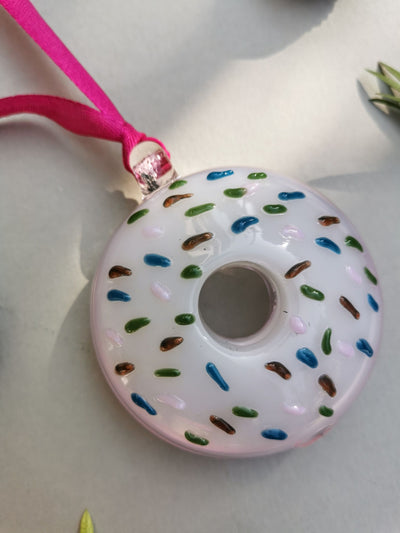 Handblown Glass Donut Ornaments- Ice Pink