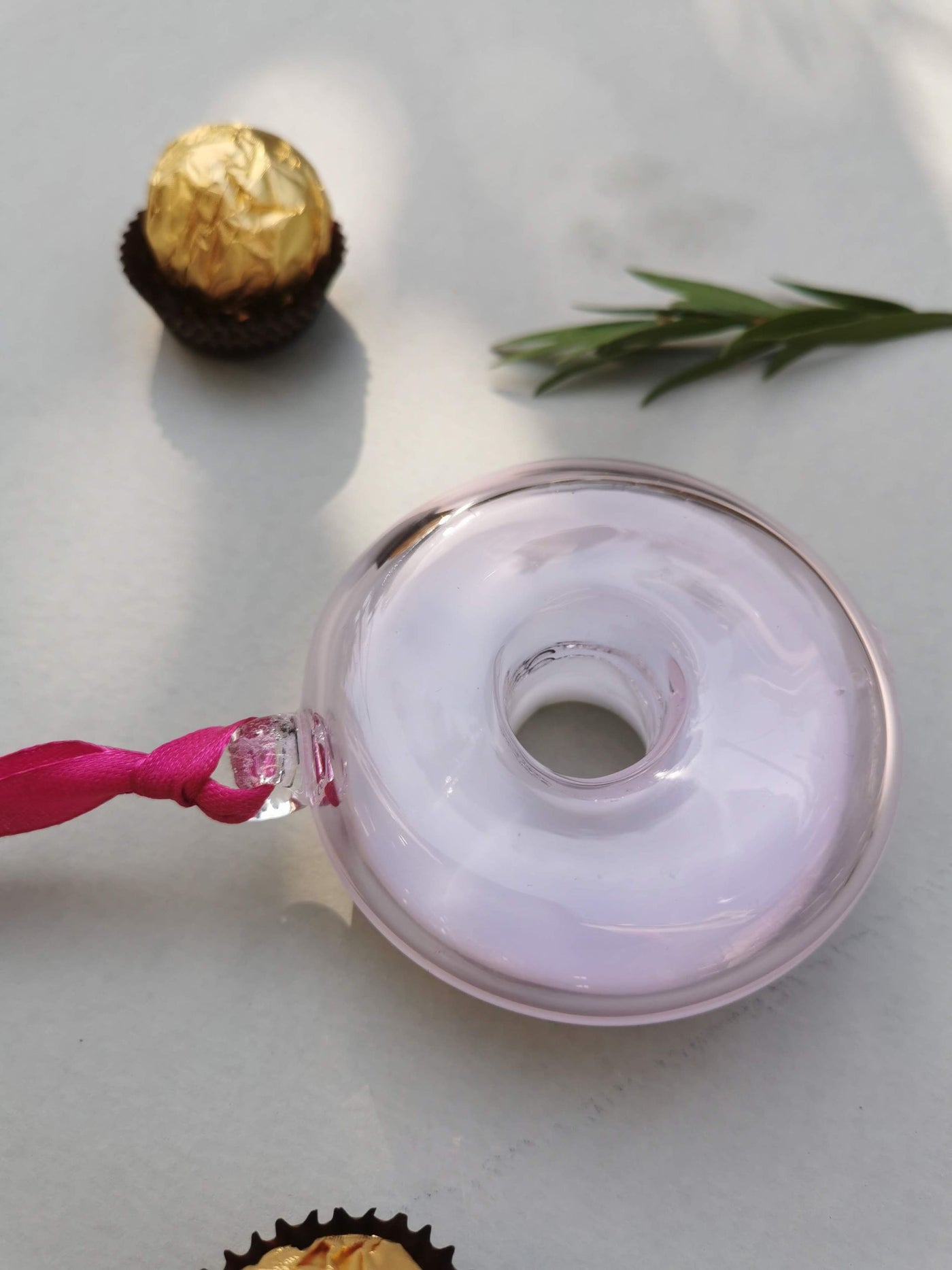 Handblown Glass Donut Ornaments- Ice Pink