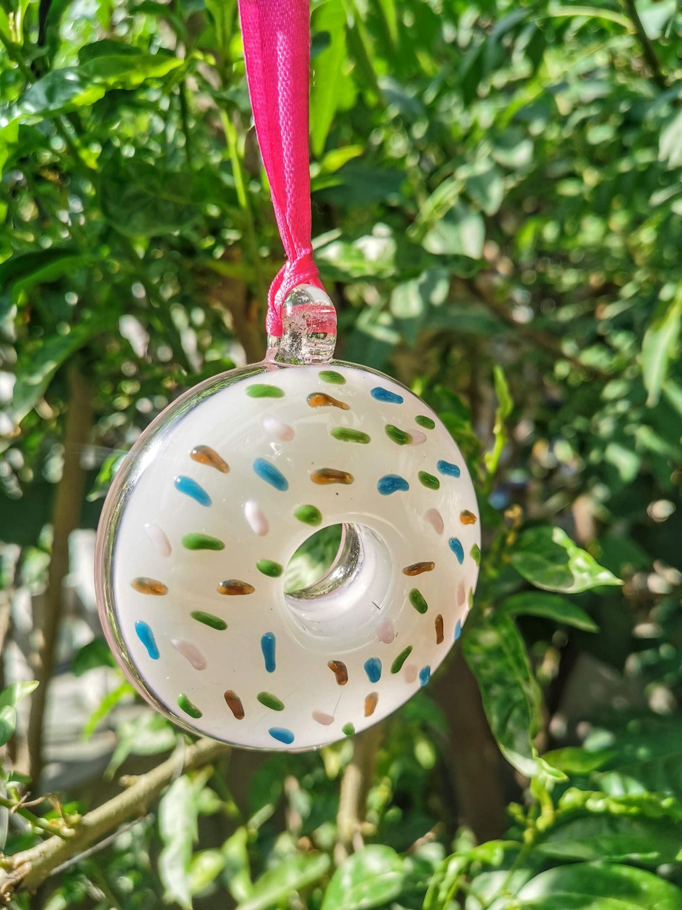 Handblown Glass Donut Ornaments- Ice Pink