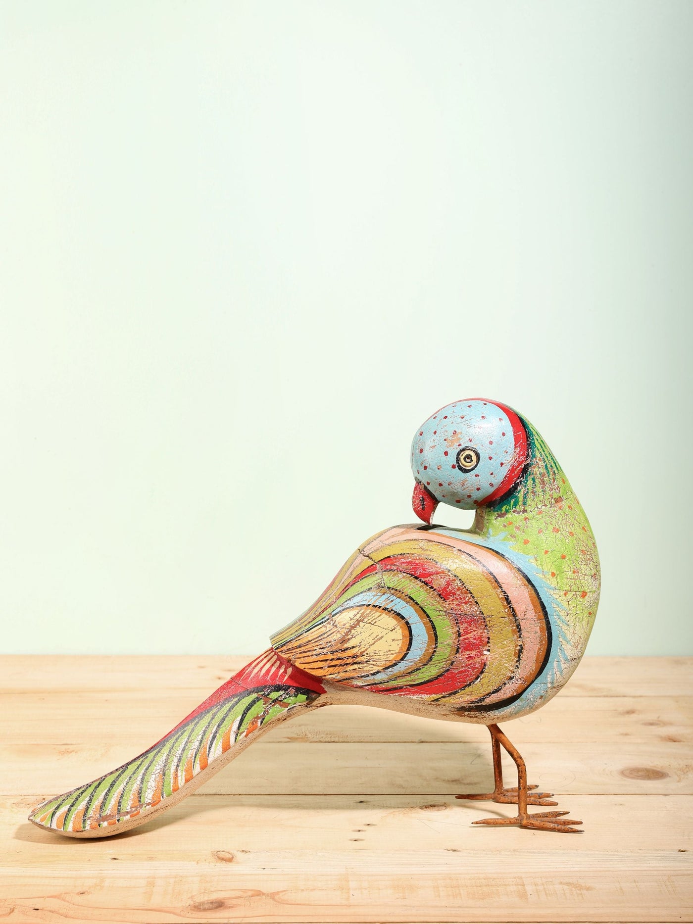 Handcarved & Painted Wooden Rainbow Lovebird Parrot