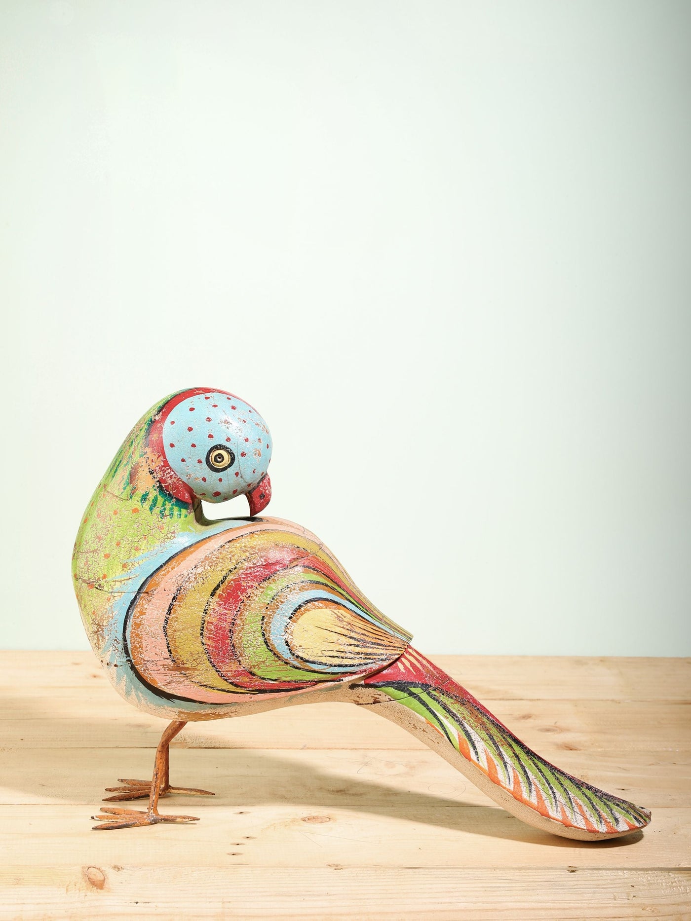 Handcarved & Painted Wooden Rainbow Lovebird Parrot