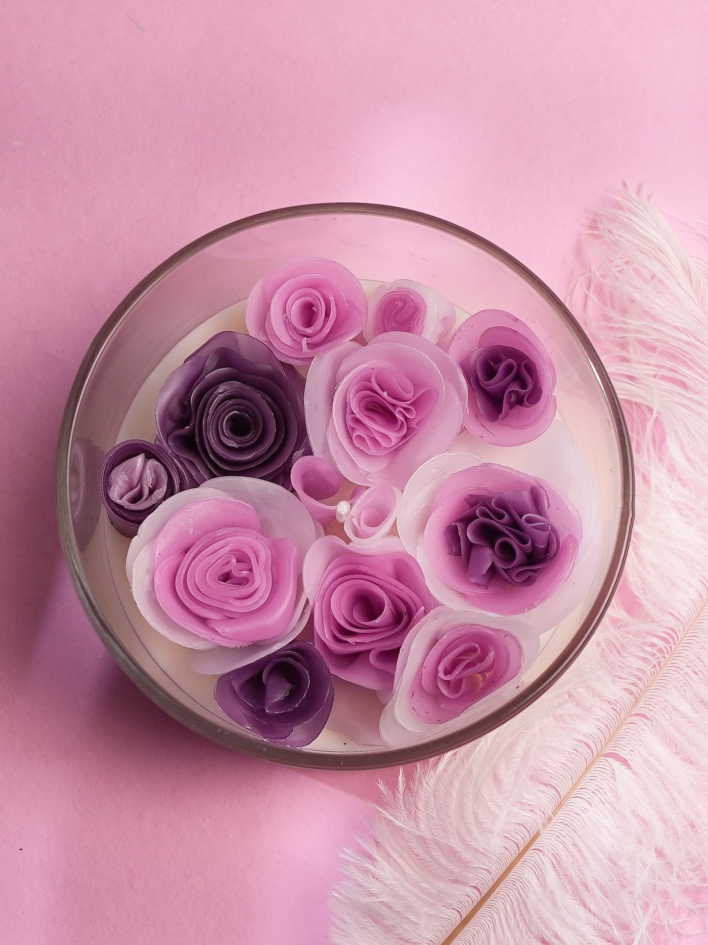 Handcrafted beewax Pink flowers Candle