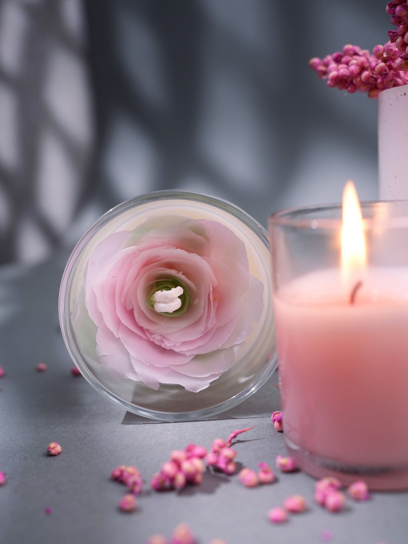 Handcrafted beewax Pink Rose Candle