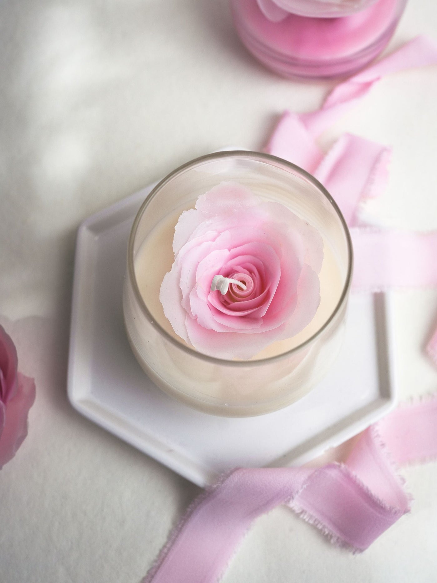 Handcrafted beewax Pink Rose Jar Candle