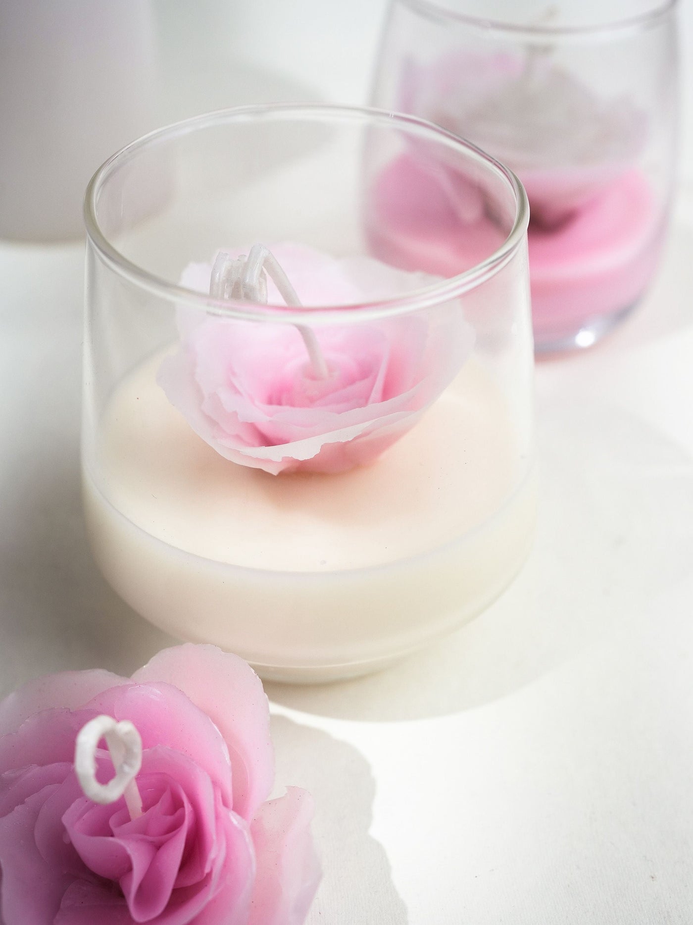 Handcrafted beewax Pink Rose Jar Candle