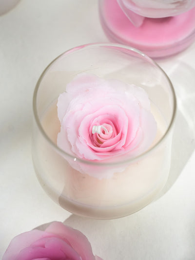 Handcrafted beewax Pink Rose Jar Candle