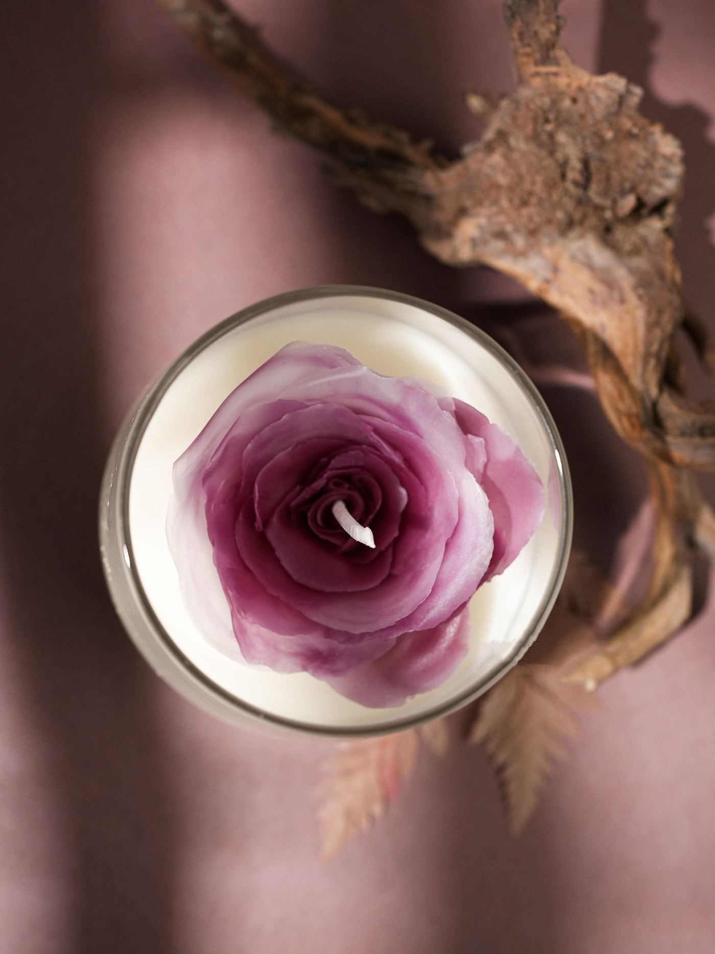 Handcrafted beewax Purple flower Candle