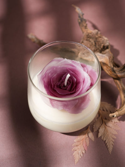 Handcrafted beewax Purple flower Candle