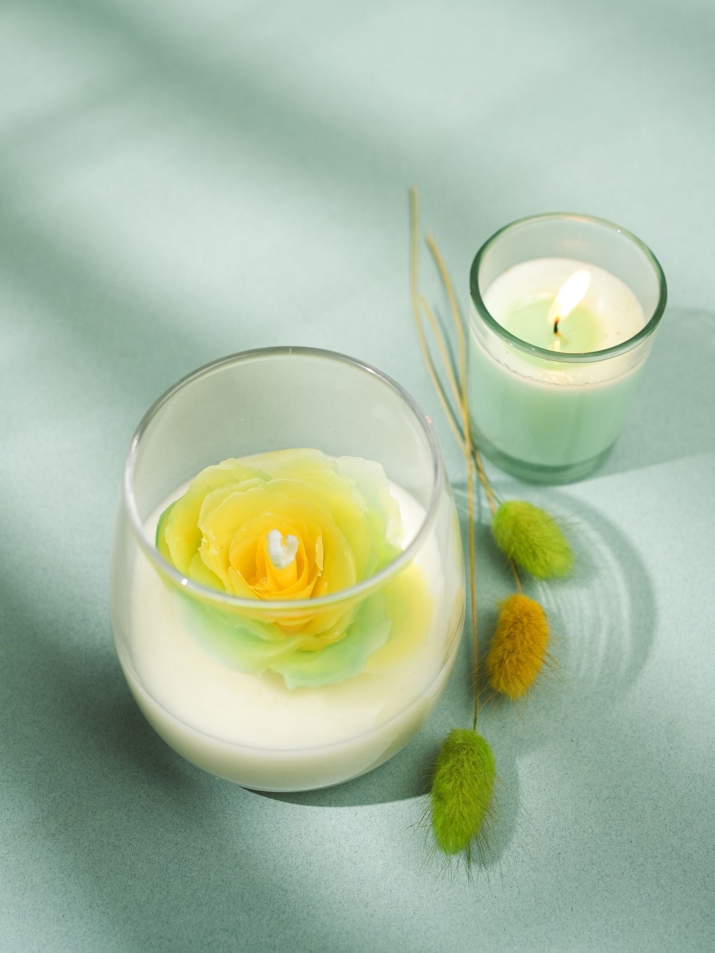 Handcrafted beewax Yellow Rose Candle