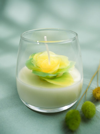 Handcrafted beewax Yellow Rose Candle