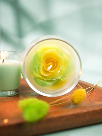 Handcrafted beewax Yellow Rose Candle