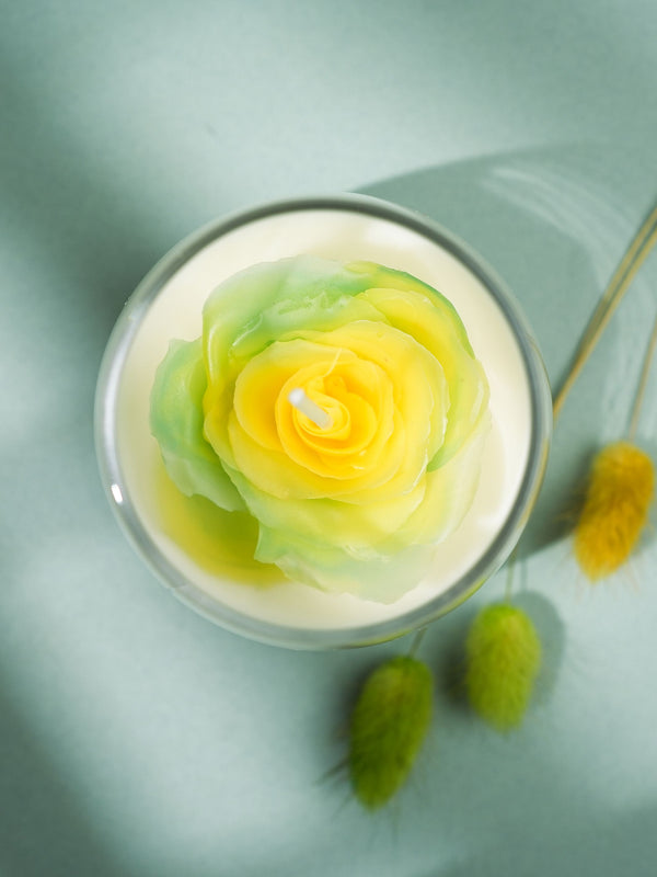 Handcrafted beewax Yellow Rose Candle