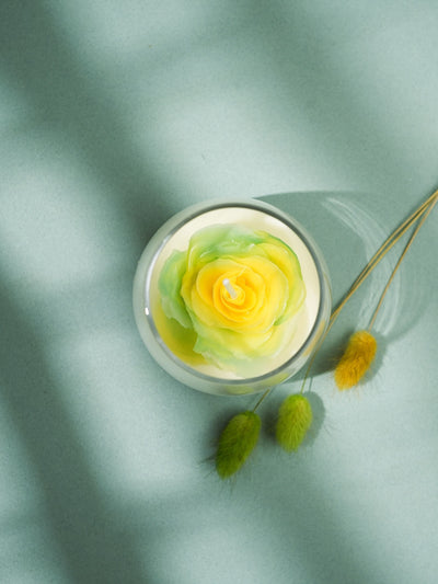 Handcrafted beewax Yellow Rose Candle