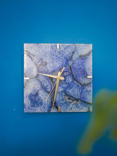 Handcrafted Blue Agate Square Wall Clock