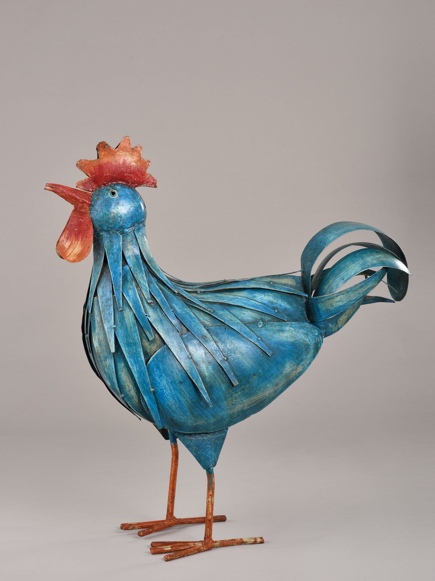 Handcrafted Metal Rooster Blue