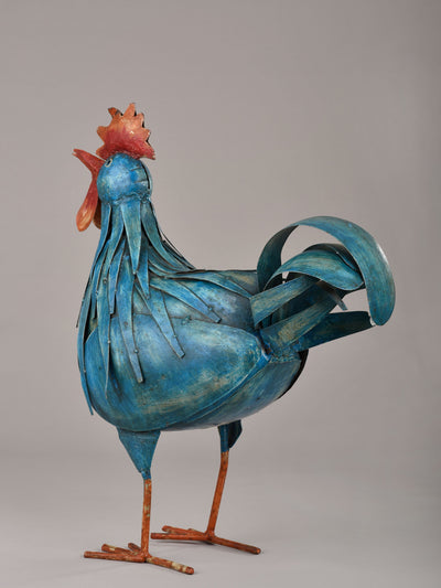 Handcrafted Metal Rooster Blue