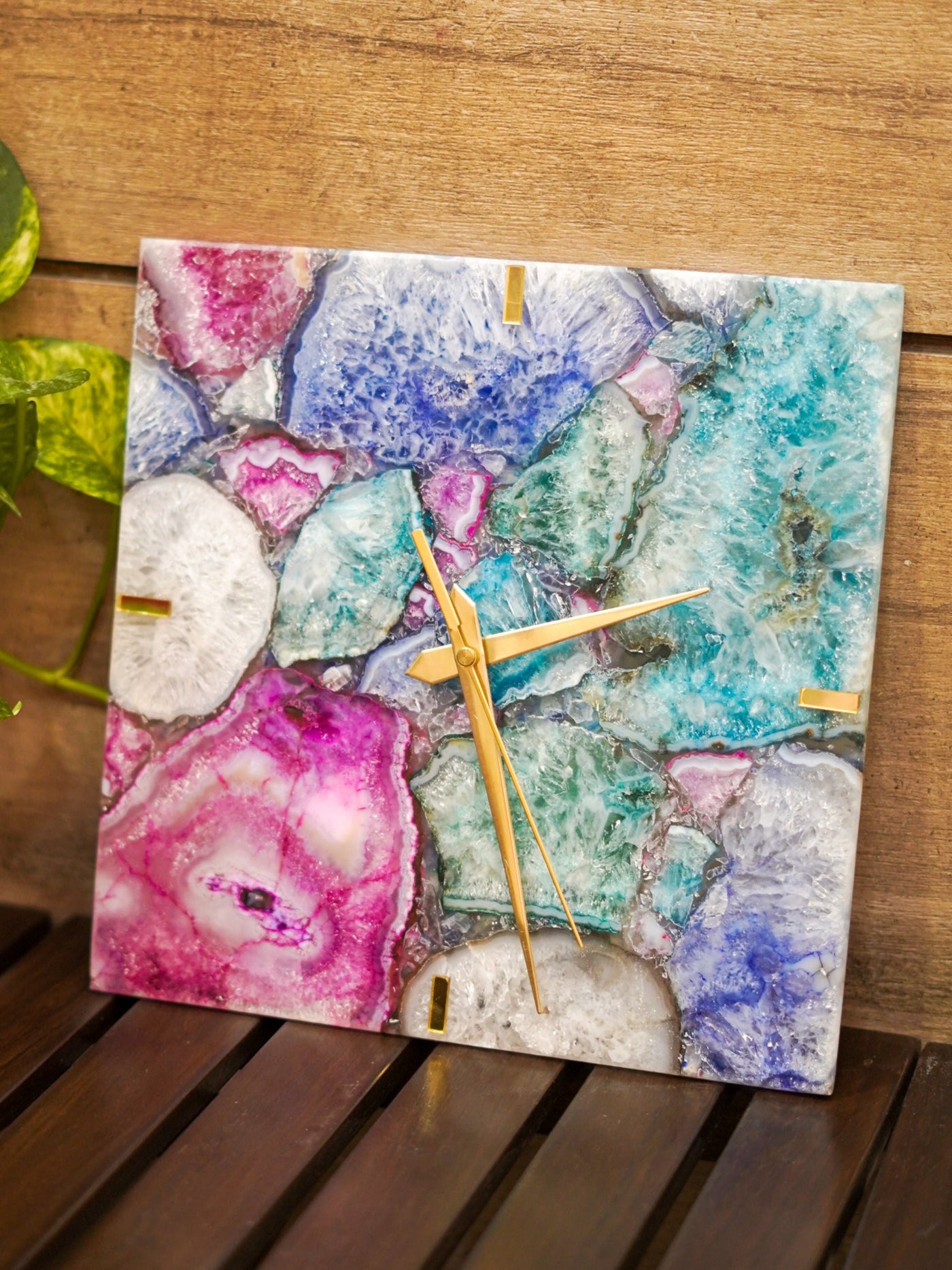 Handcrafted Multicolor Agate Square Wall Clock