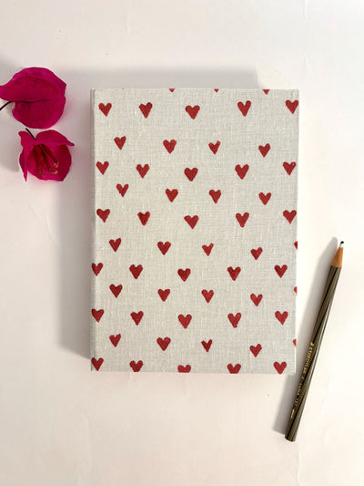 Handcrafted White Hearts on Pink A5 Journal Notebook