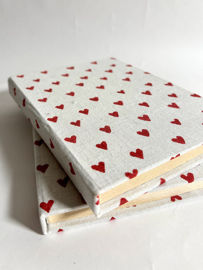 Handcrafted White Hearts on Pink A5 Journal Notebook